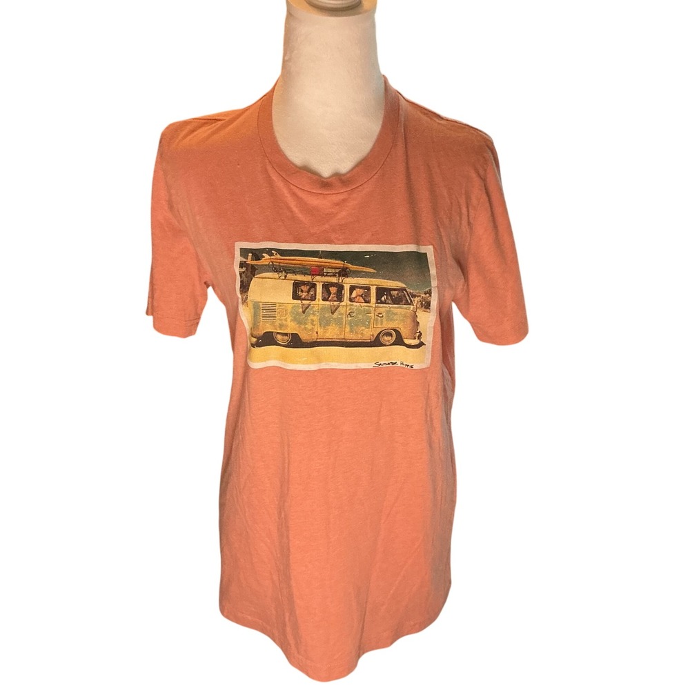 Saltwater Hippie VW Bus Graphic Tee Peach Size M Surf Van Life Coastal Vibes